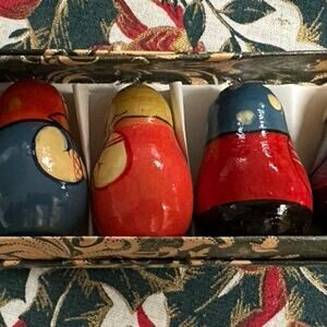 Christmas Tree Decoration Set Ornaments 7 Russian Wooden Toys Dolls Hand Painted